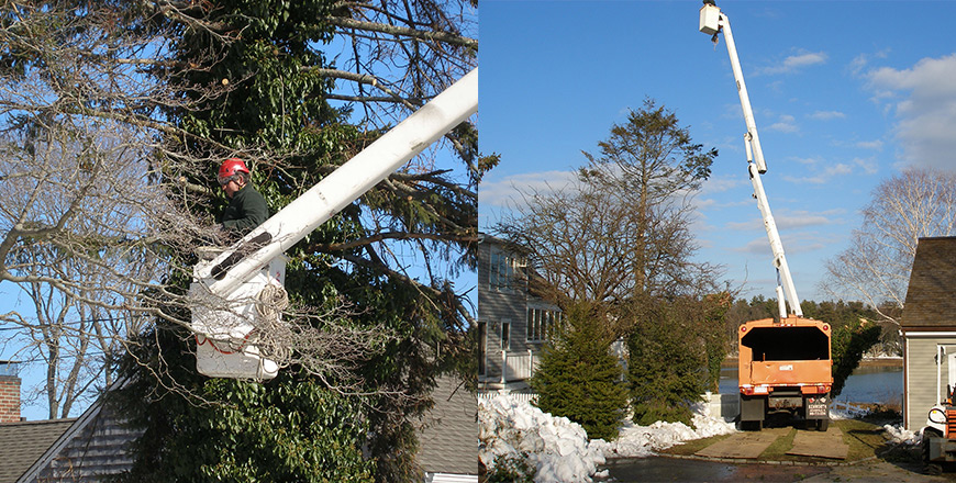 Our Bucket Truck/Aerial Lift at a home in Kingston, MA